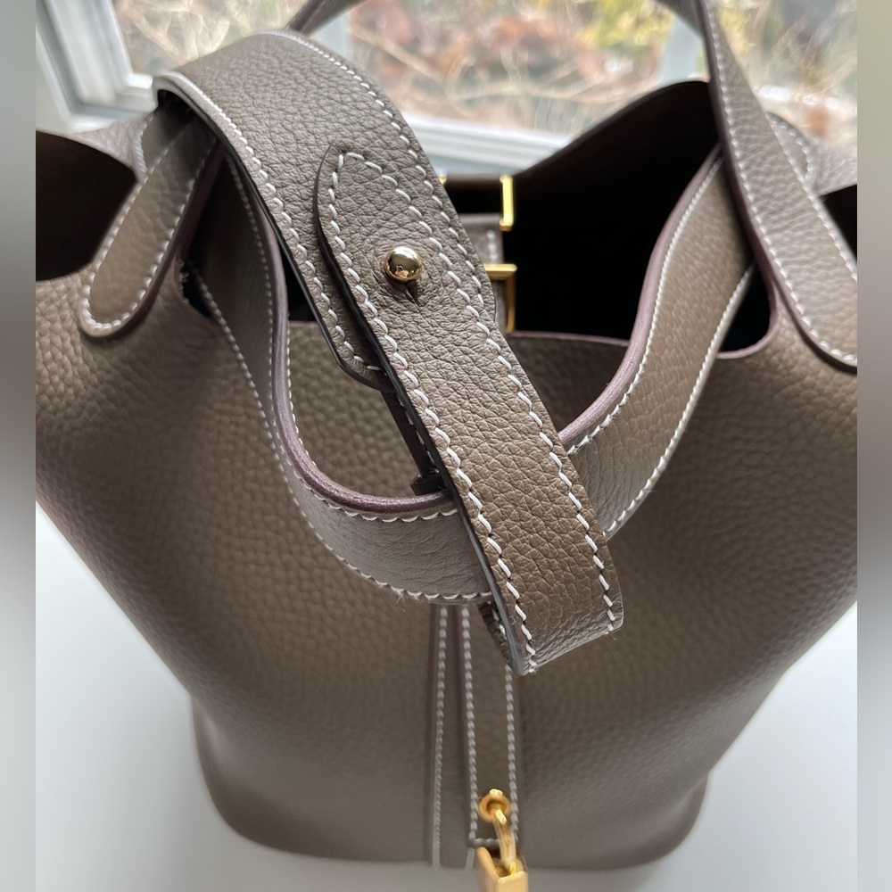 90 cm Crossbody Shoulder Strap for Hermès Picotin Etoupe with Gold fasteners